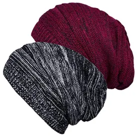 2 Pack Winter Slouchy Beanie Hat for Women & Men, Knit Soft Cozy Oversized Warm Hats