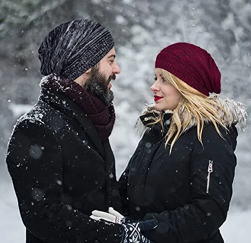 2 Pack Winter Slouchy Beanie Hat for Women & Men, Knit Soft Cozy Oversized Warm Hats