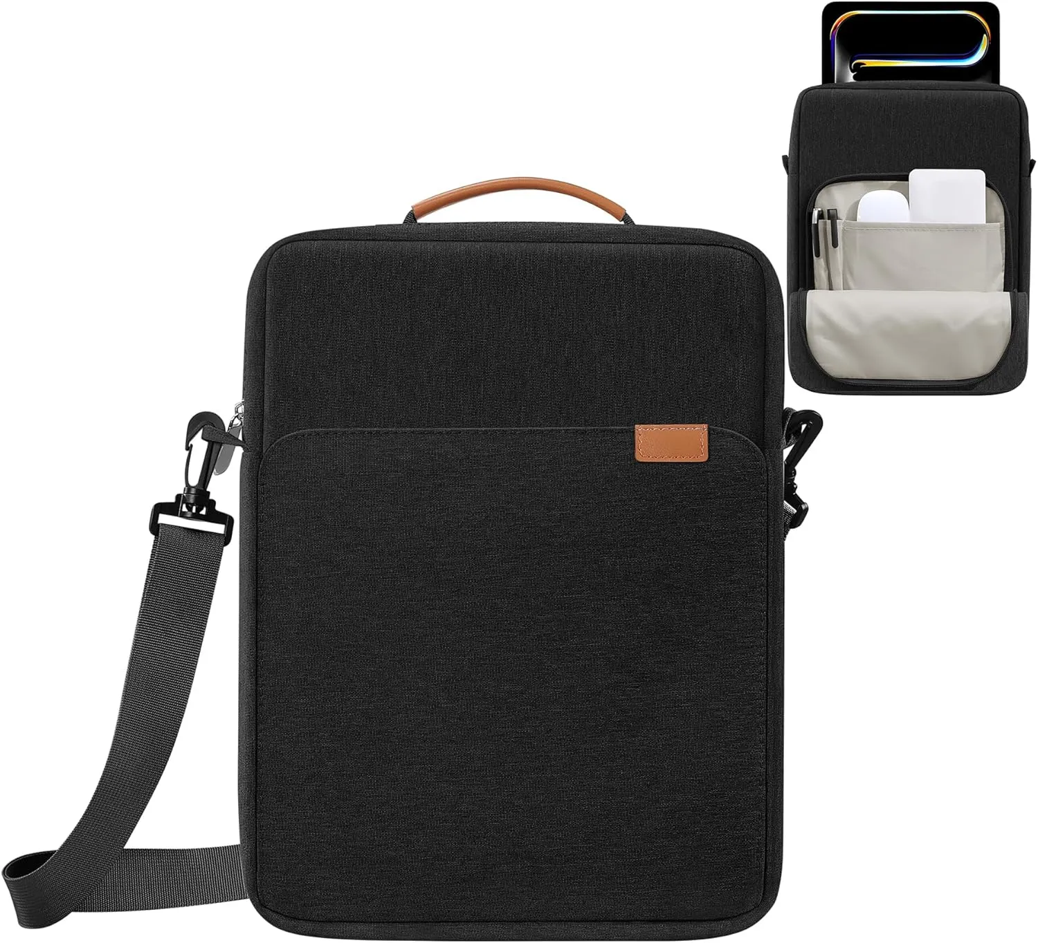 9-11 Inch Tablet Sleeve iPad Bag Satchel Messenger Sling Shoulder Bag for Men Travel Work with Handle Removable Shoulder Strap Carrying Case for Fire Laptop Kindle Surface Samsung Black