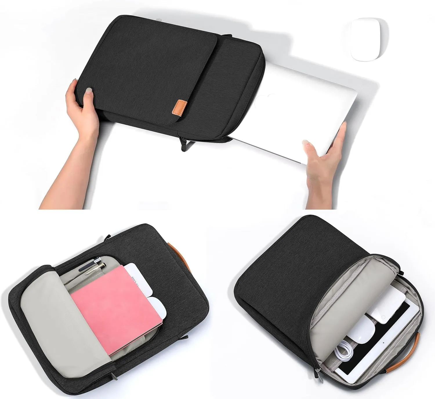 9-11 Inch Tablet Sleeve iPad Bag Satchel Messenger Sling Shoulder Bag for Men Travel Work with Handle Removable Shoulder Strap Carrying Case for Fire Laptop Kindle Surface Samsung Black