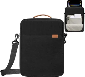 9-11 Inch Tablet Sleeve iPad Bag Satchel Messenger Sling Shoulder Bag for Men Travel Work with Handle Removable Shoulder Strap Carrying Case for Fire Laptop Kindle Surface Samsung Black