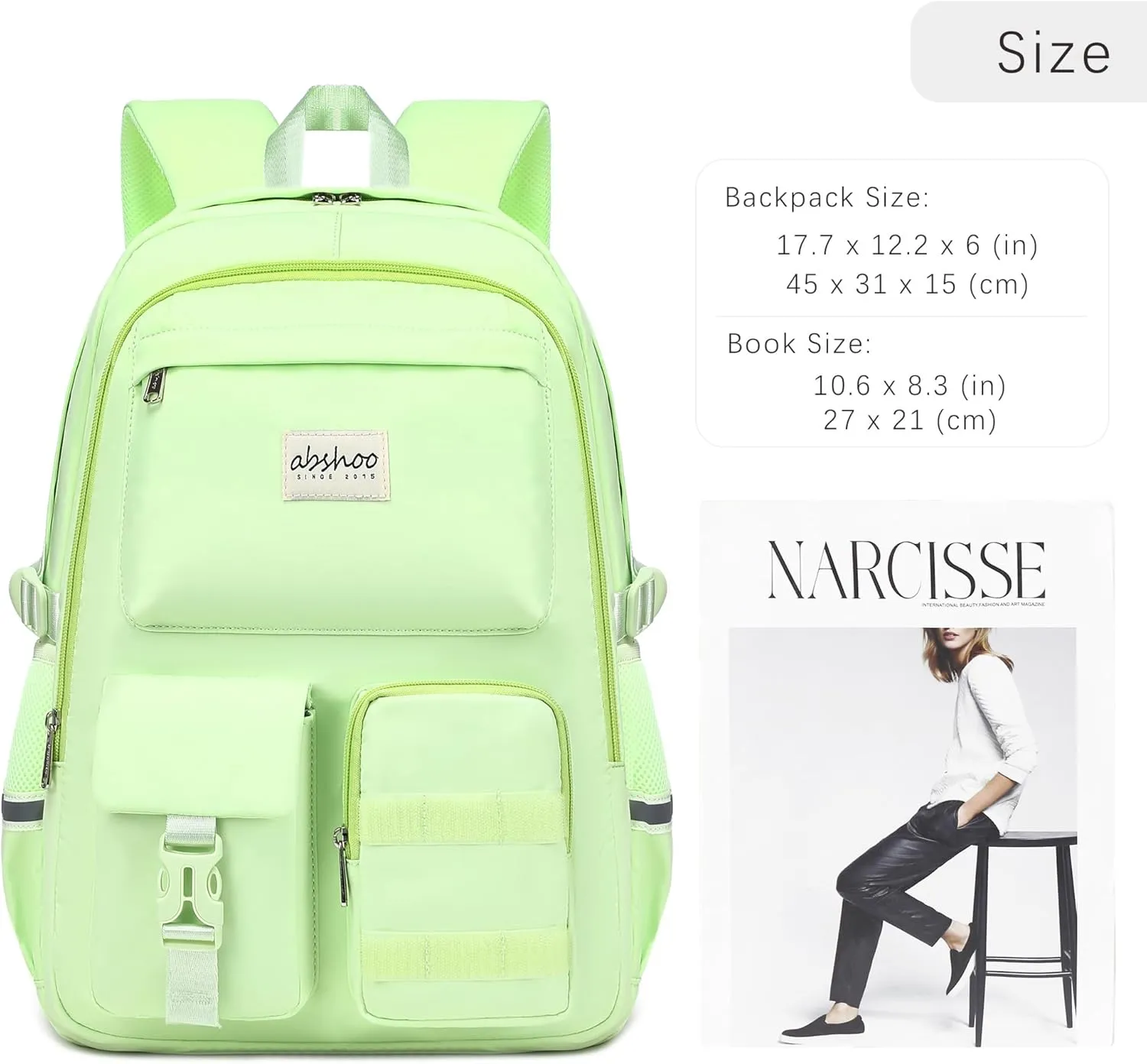 abshoo Big Student Laptop Backpack For College Women Middle High School Teen Girls Bookbag Travel Daypack (Greenyellow)