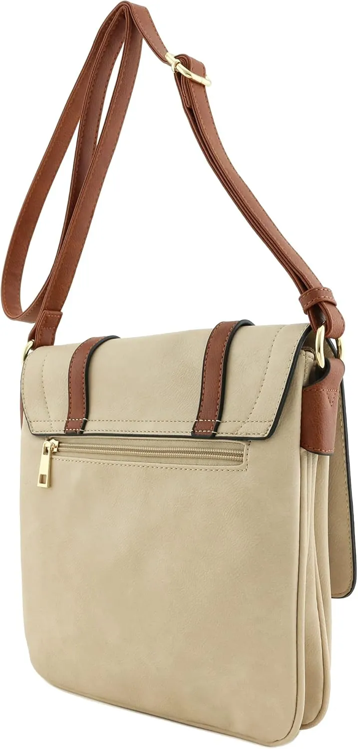 ALYSSA Double Compartment Large Flapover Crossbody Bag