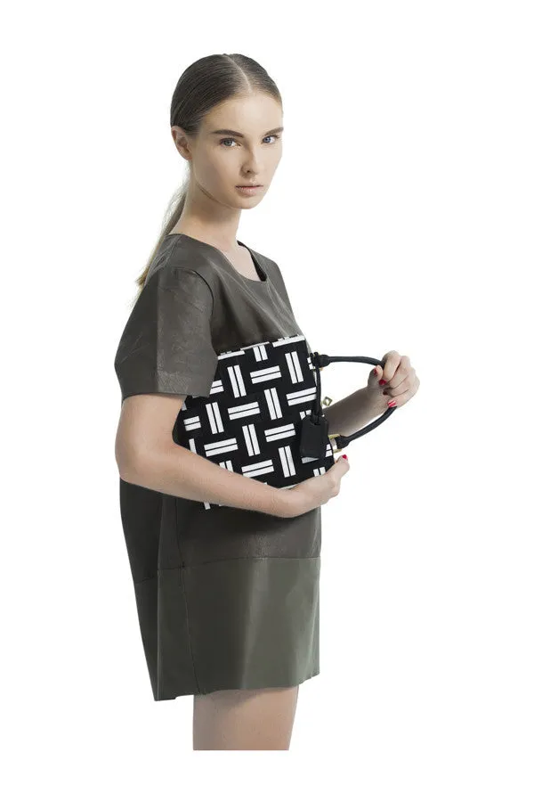 ANGEL JACKSON WOVEN LEATHER  FRAME SATCHEL MONOCHROME