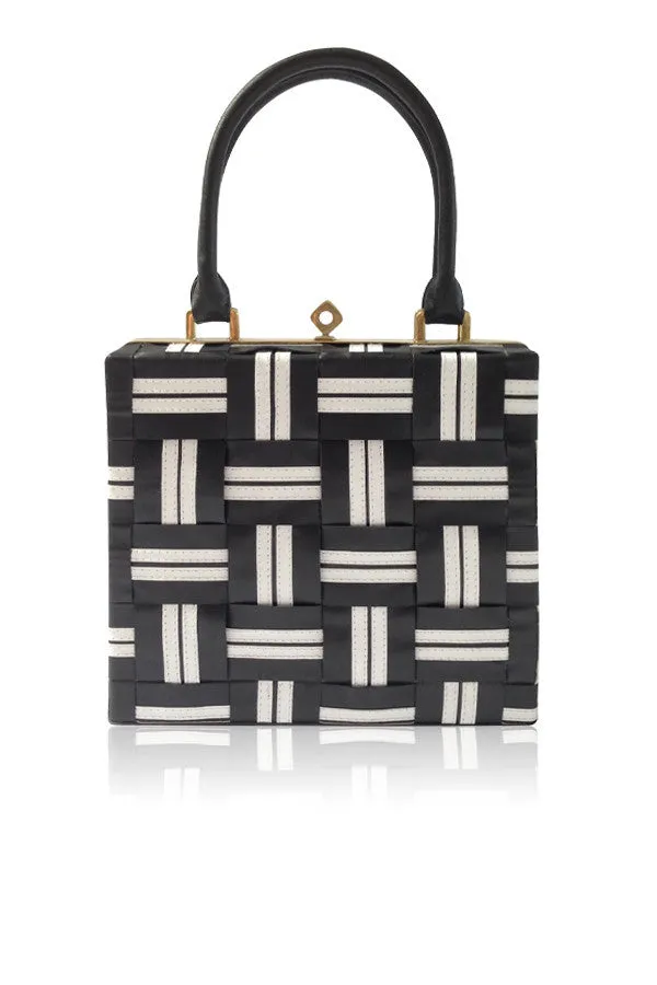 ANGEL JACKSON WOVEN LEATHER  FRAME SATCHEL MONOCHROME