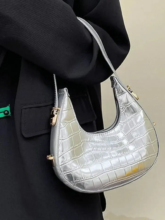 Aure | Metallic Croc-Embossed Shoulder Bag