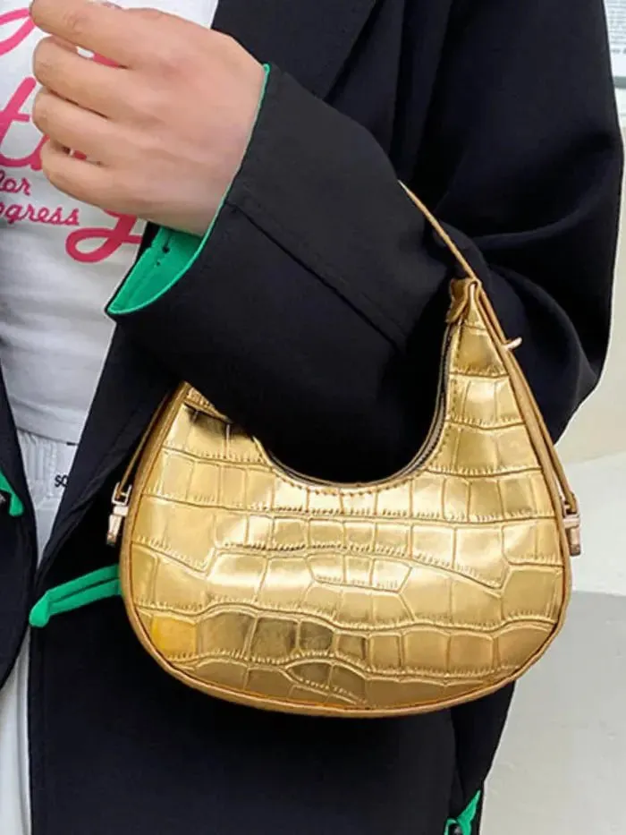 Aure | Metallic Croc-Embossed Shoulder Bag