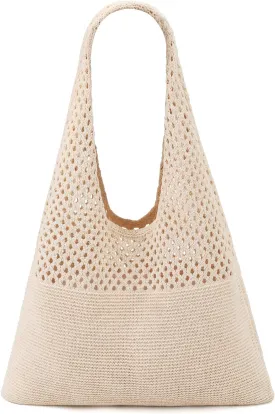 Ayieyill Crochet Tote Bag For Women, Crochet Mesh Beach Tote Bag Summer Vacation Aesthetic Boho Knit Bag for Women
