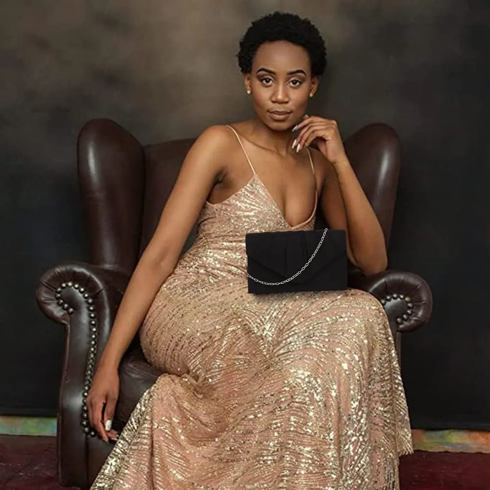 BBjinronjy Clutch Purse Evening Bag for Women Evening Wedding Party Velvet Suede Pleated Handbag