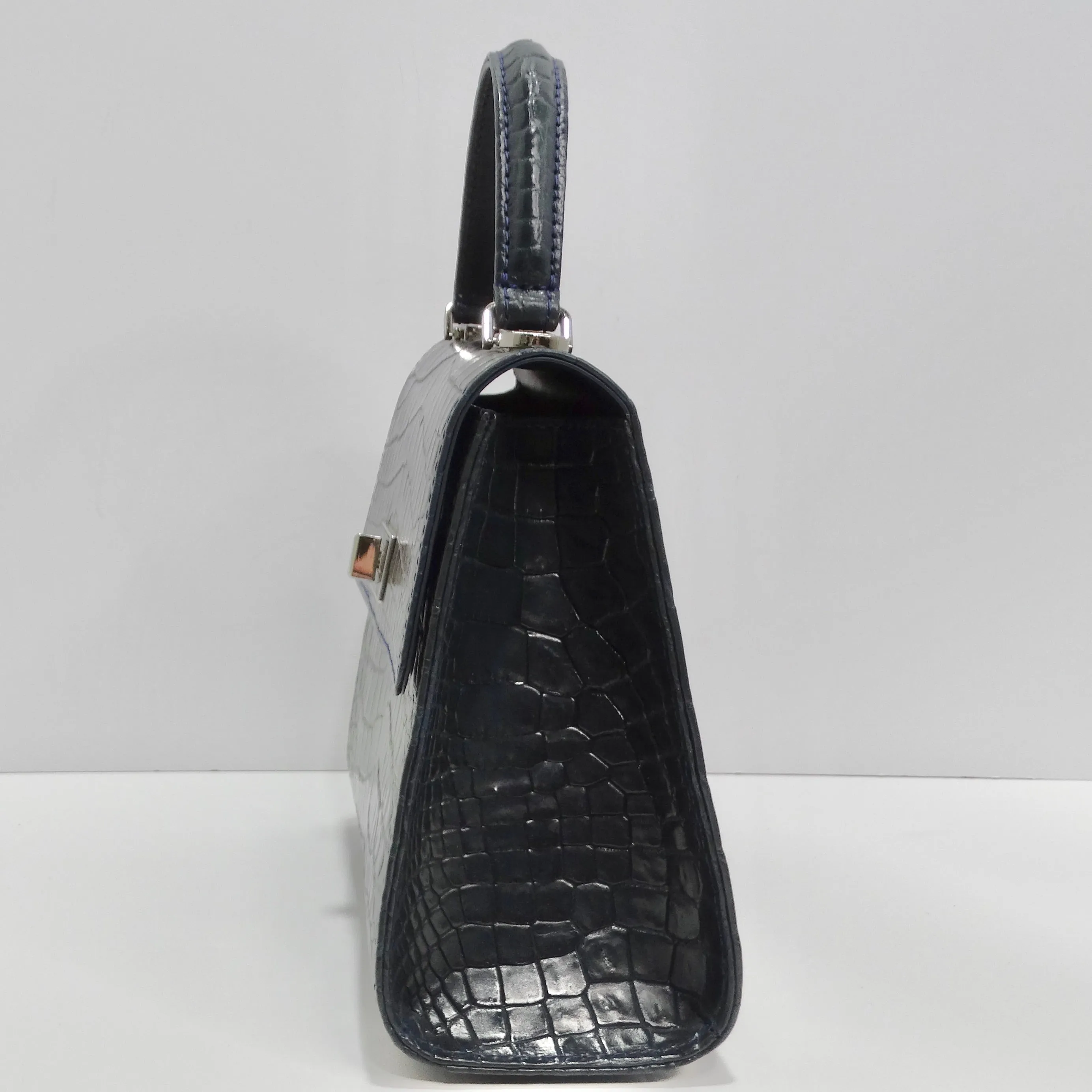 BC Luxury Blue Crocodile Leather Top Handle Bag