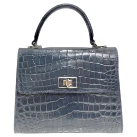 BC Luxury Blue Crocodile Leather Top Handle Bag