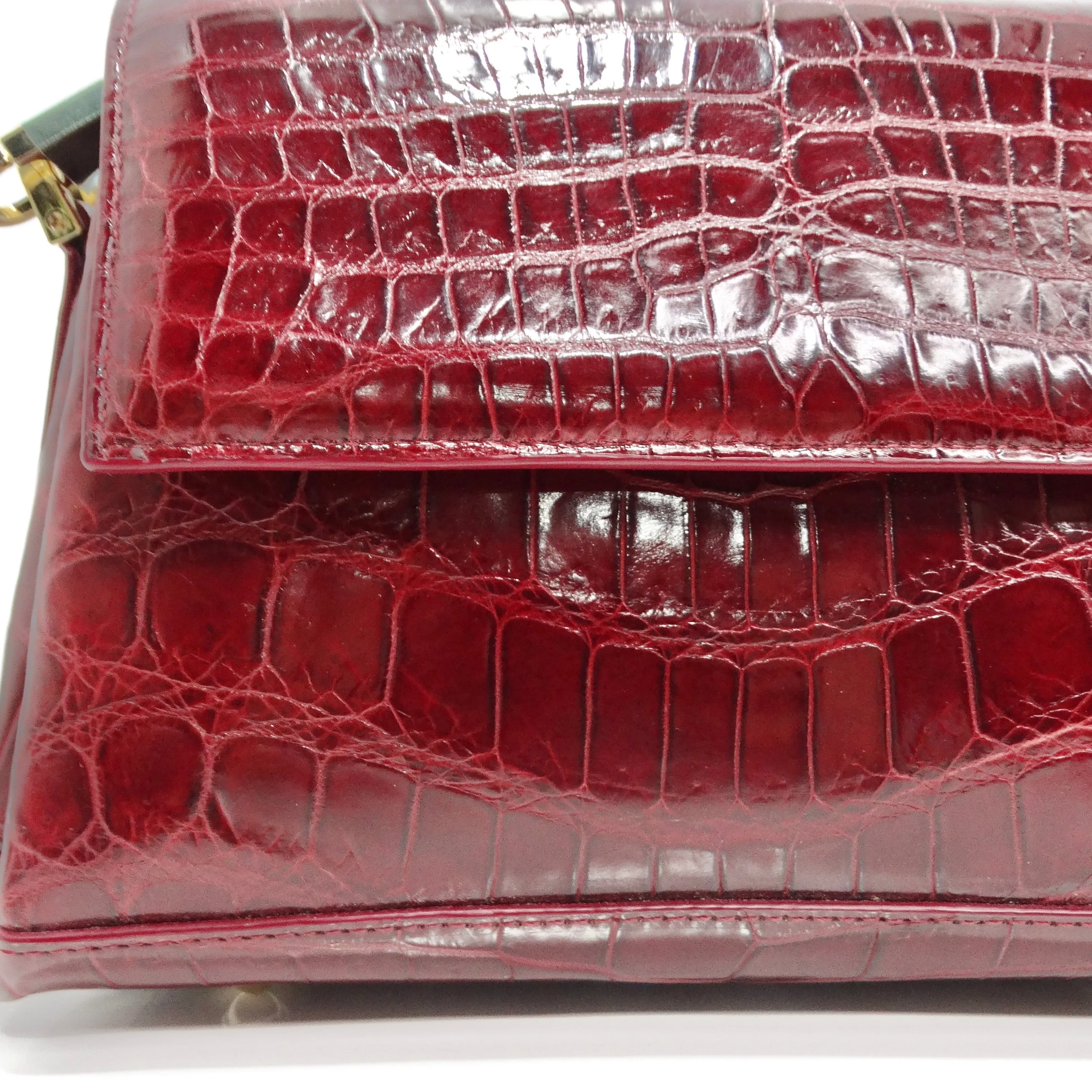 BC Luxury Red Crocodile Leather Structured Handbag