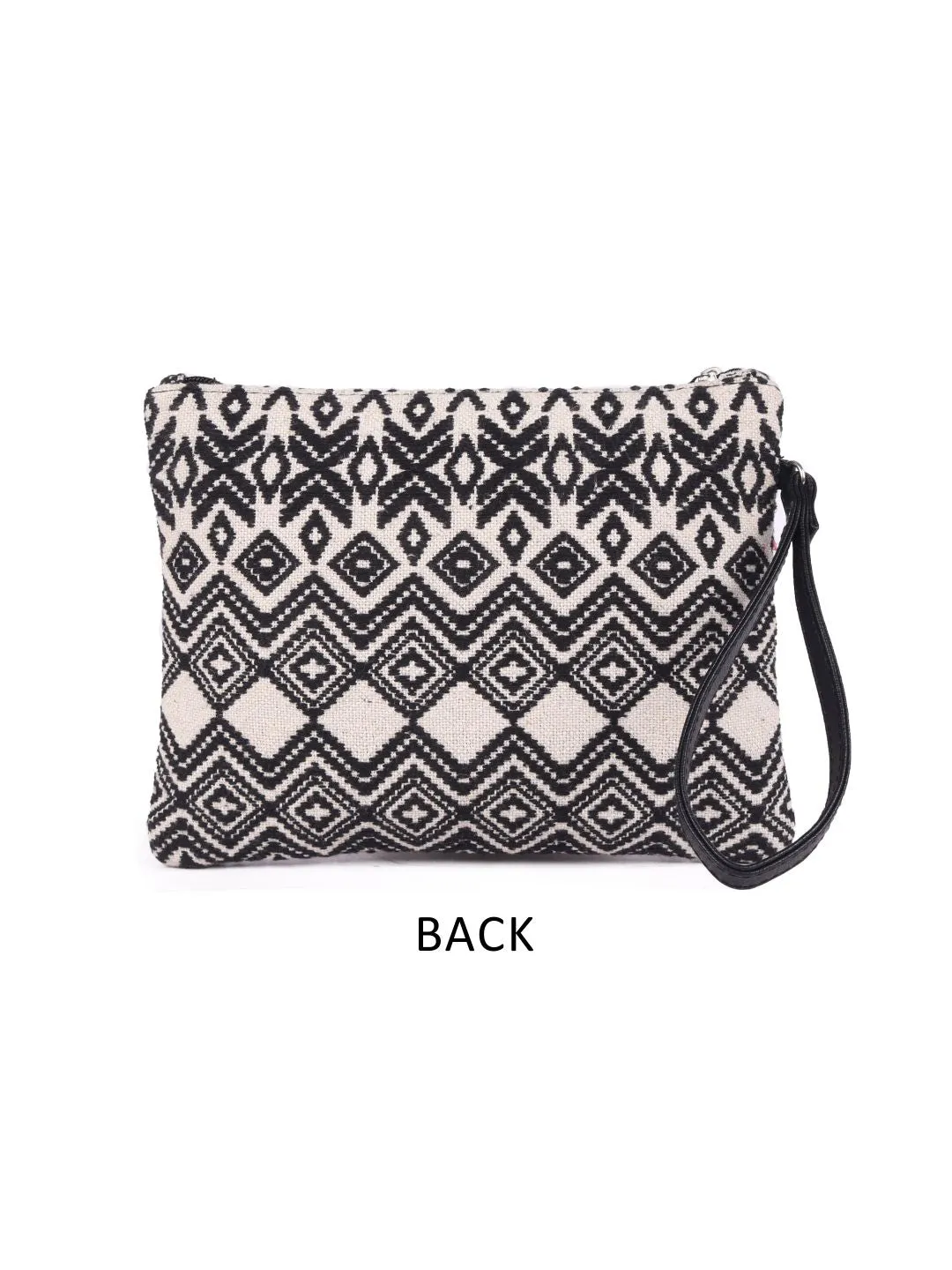 Black Beaded Embroidered Woven Makeup/Travel Pouch With Tassels