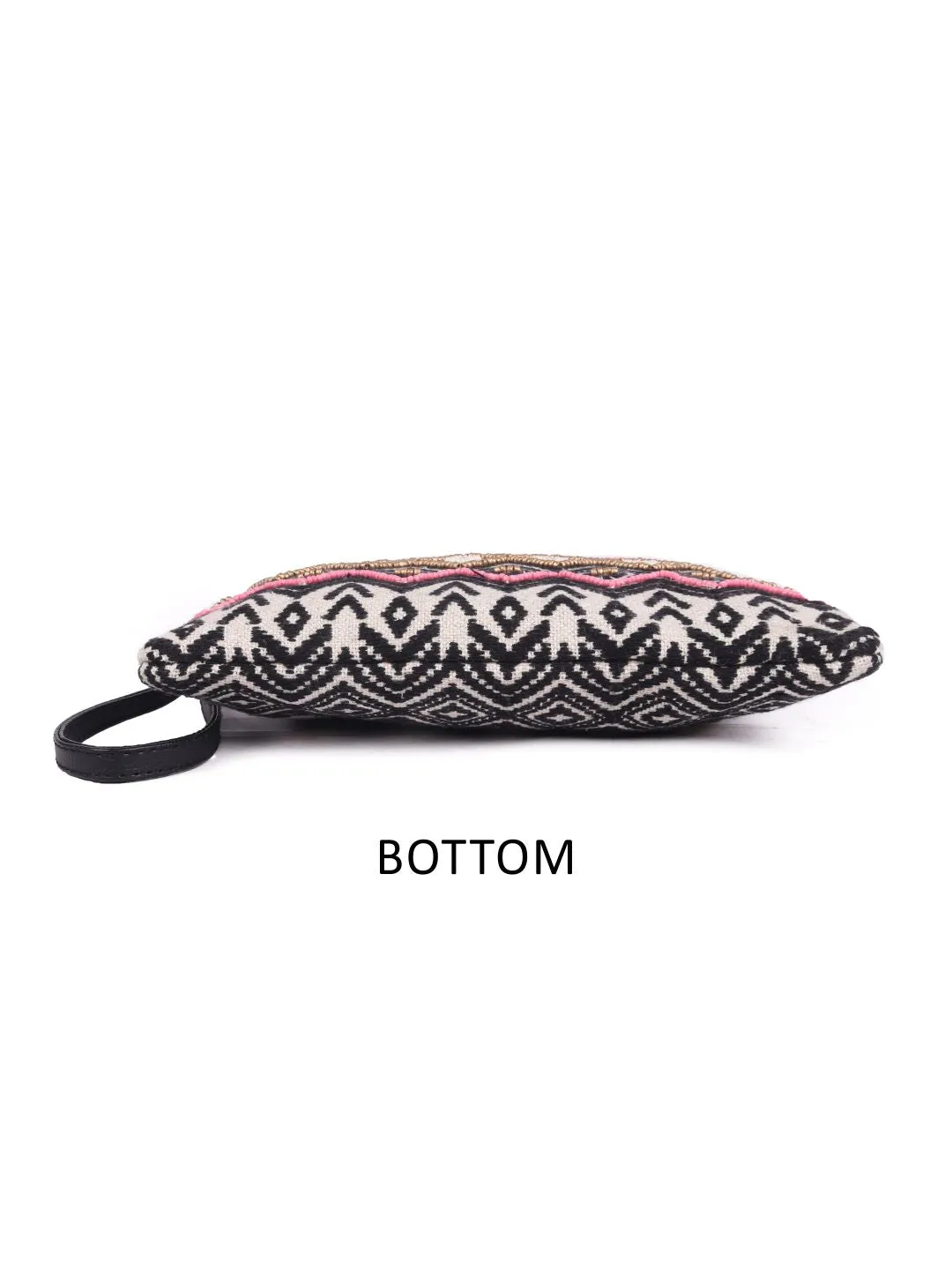 Black Beaded Embroidered Woven Makeup/Travel Pouch With Tassels