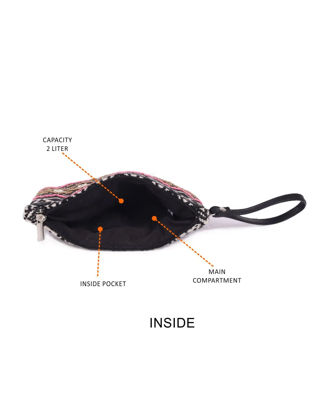 Black Beaded Embroidered Woven Makeup/Travel Pouch With Tassels