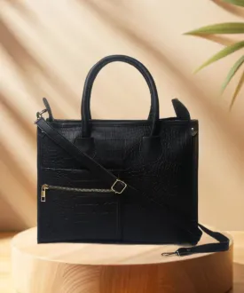 Black Brown Synthetic Leather Handbag For Women