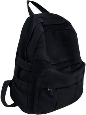 Black Canvas Backpack for Women & Men Retro Aesthetic Rucksack Basic Backpack for High School/College Students Travel Laptop Bag