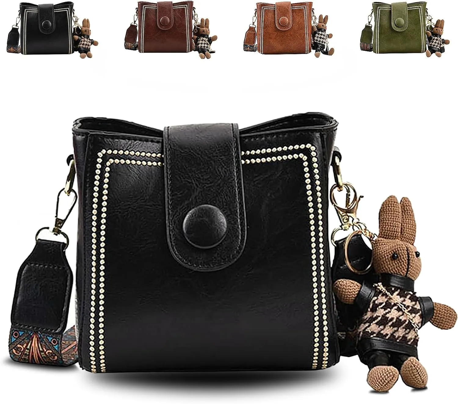 Bootara Bucket Bag, Bootara Bucket Bag Vintage, Women Adjustable Wide Shoulder Strap Fashion, With Cute Rabbit Pendant