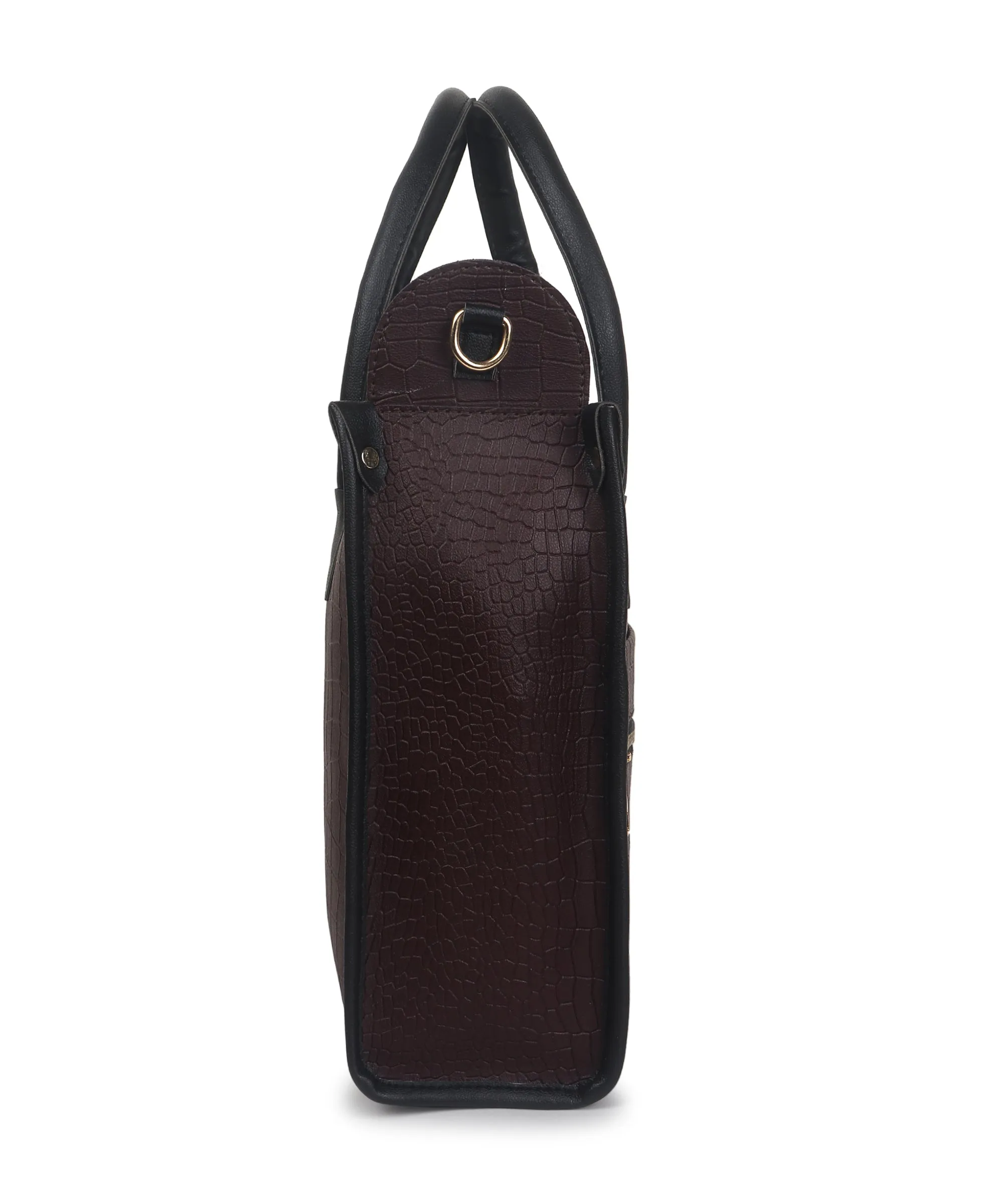 Brown Crocodile Synthetic Leather Handbag For Women
