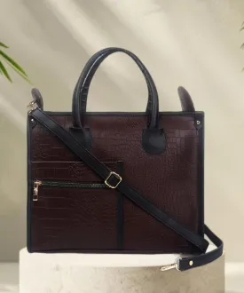 Brown Crocodile Synthetic Leather Handbag For Women