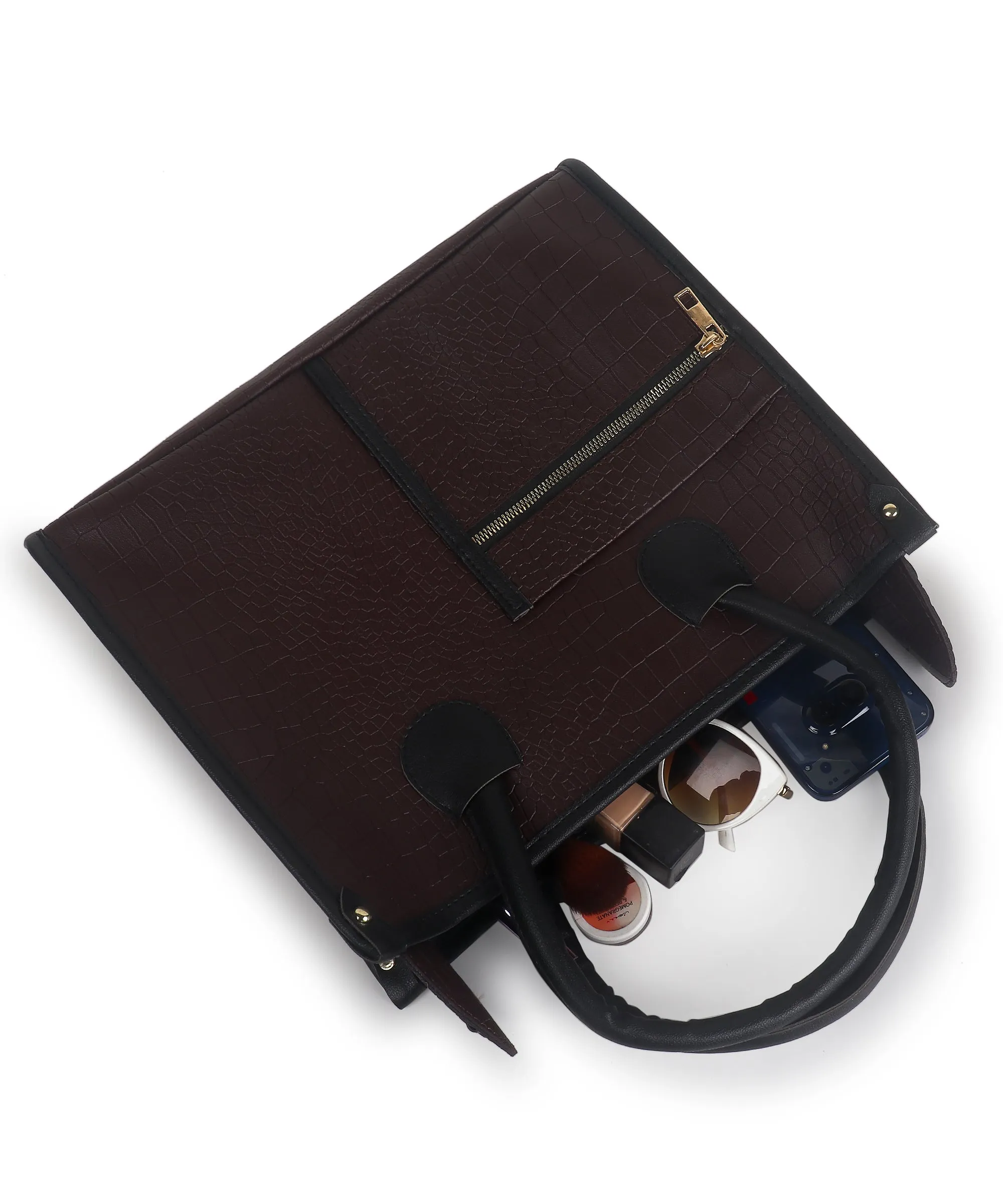Brown Crocodile Synthetic Leather Handbag For Women