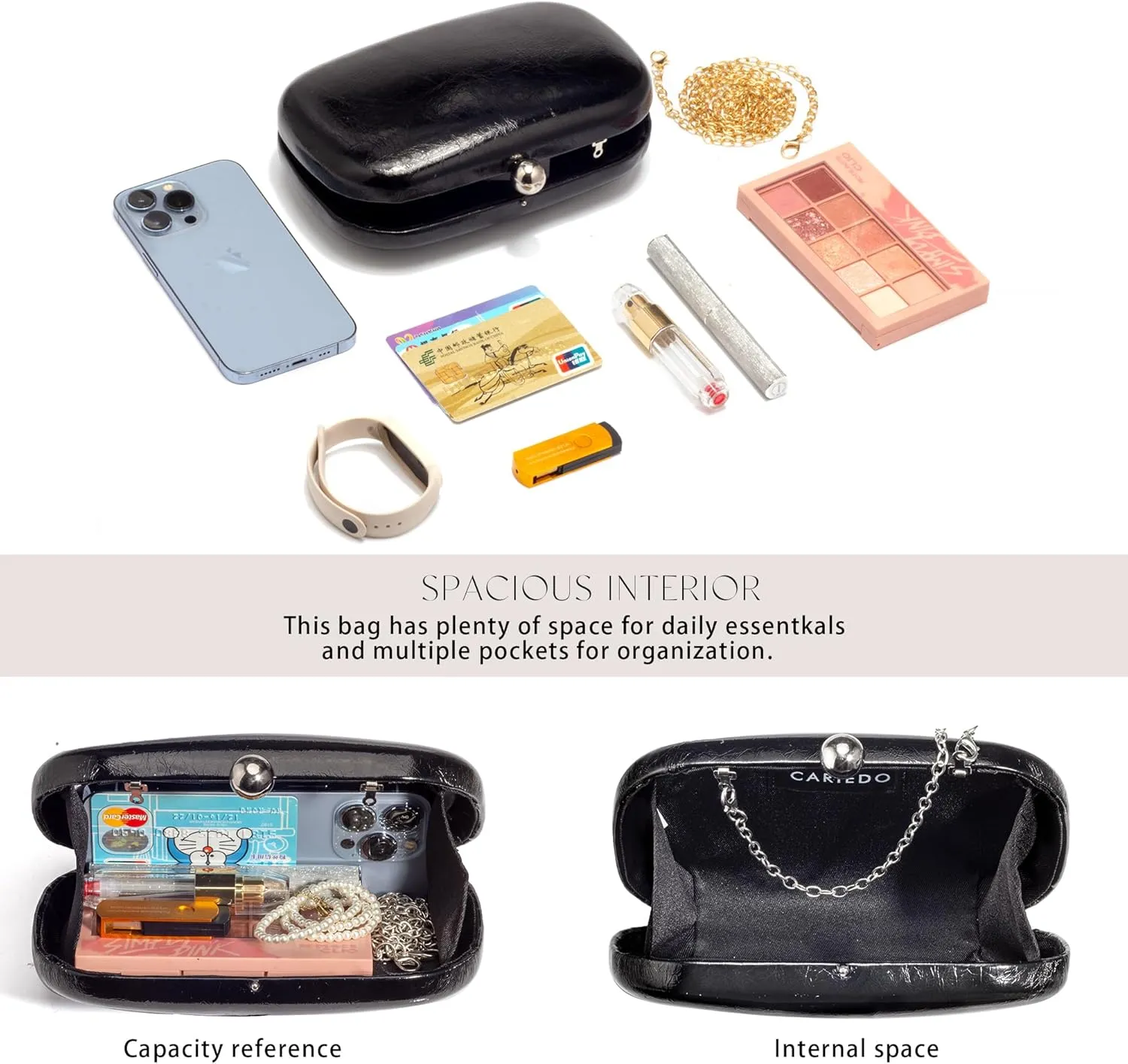 CARIEDO Women's Rhinestones Evening Handbag Crystal Velvet Clutch Bridal Purse for Wedding Prom Night Out Party
