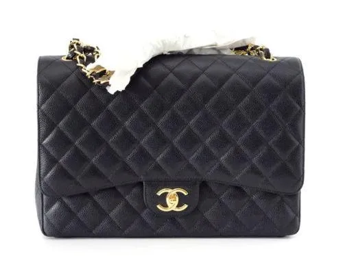 Chanel Bag Maxi Coveted Black Caviar Leather Gold Hardware