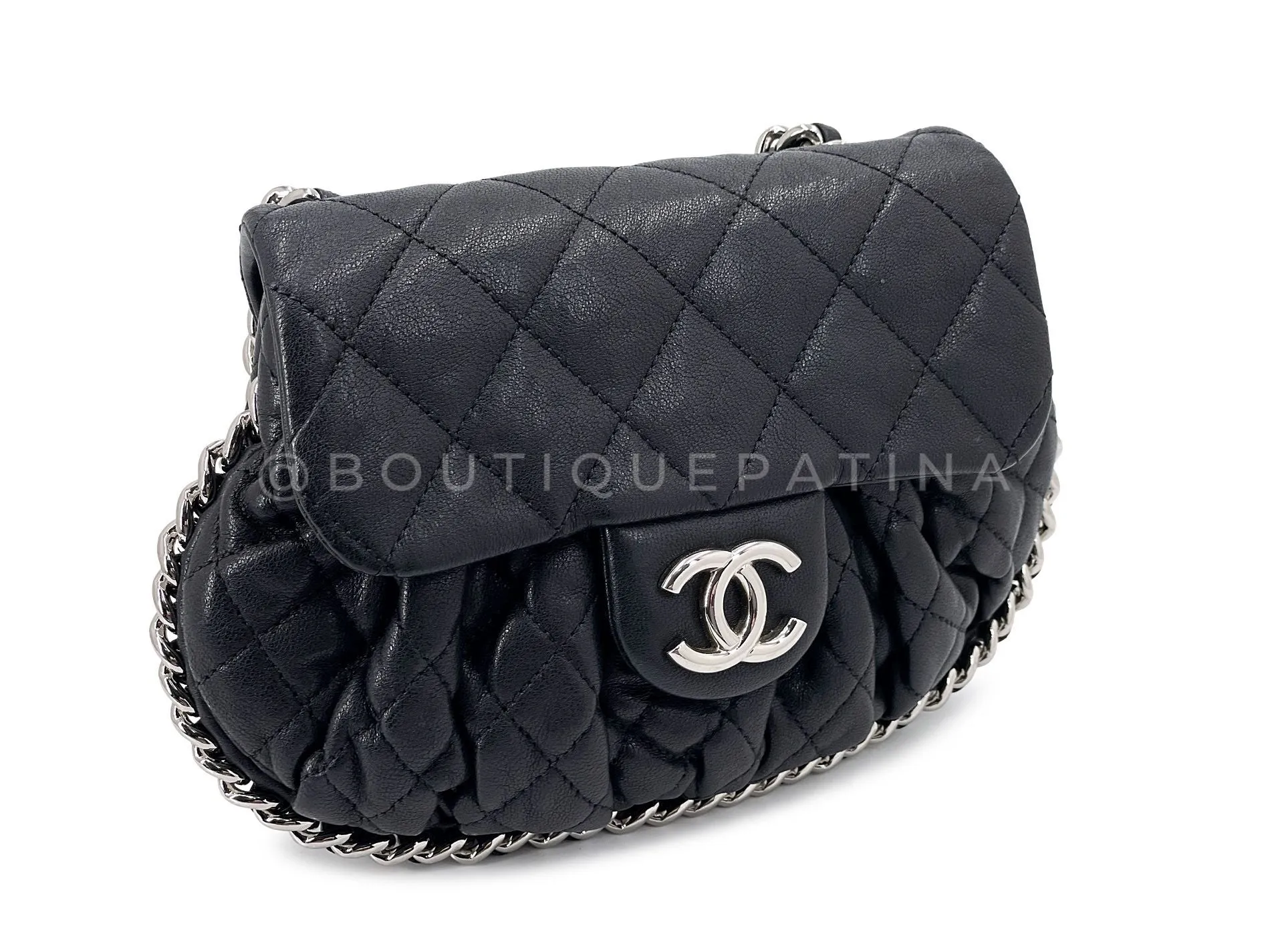 Chanel Black Mini Chain Around Flap Crossbody Messenger Bag SHW