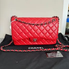 Chanel Classic Flap Bag Red Quilted Leather Medium Size