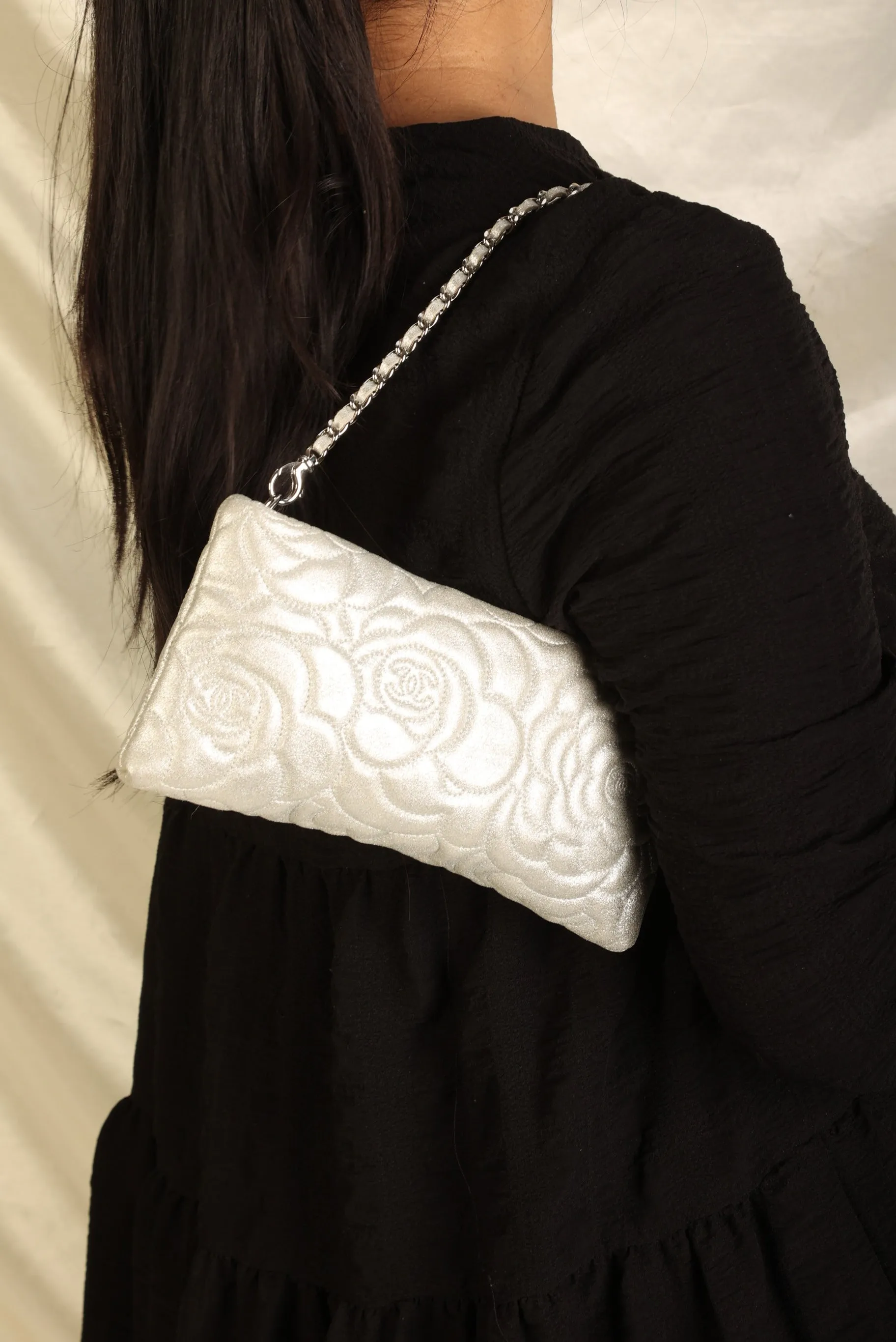 Chanel Metallic Camellia Pochette