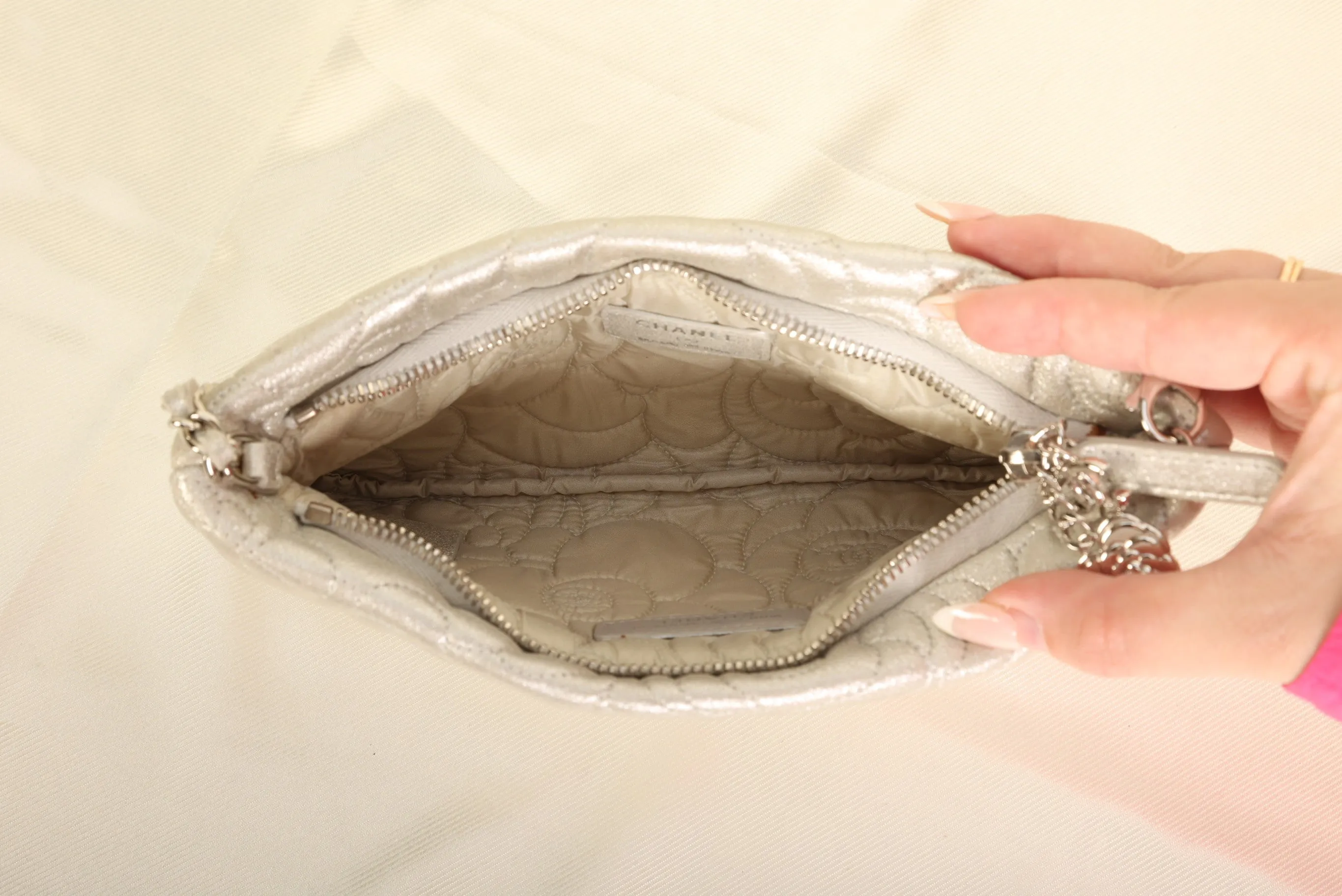 Chanel Metallic Camellia Pochette