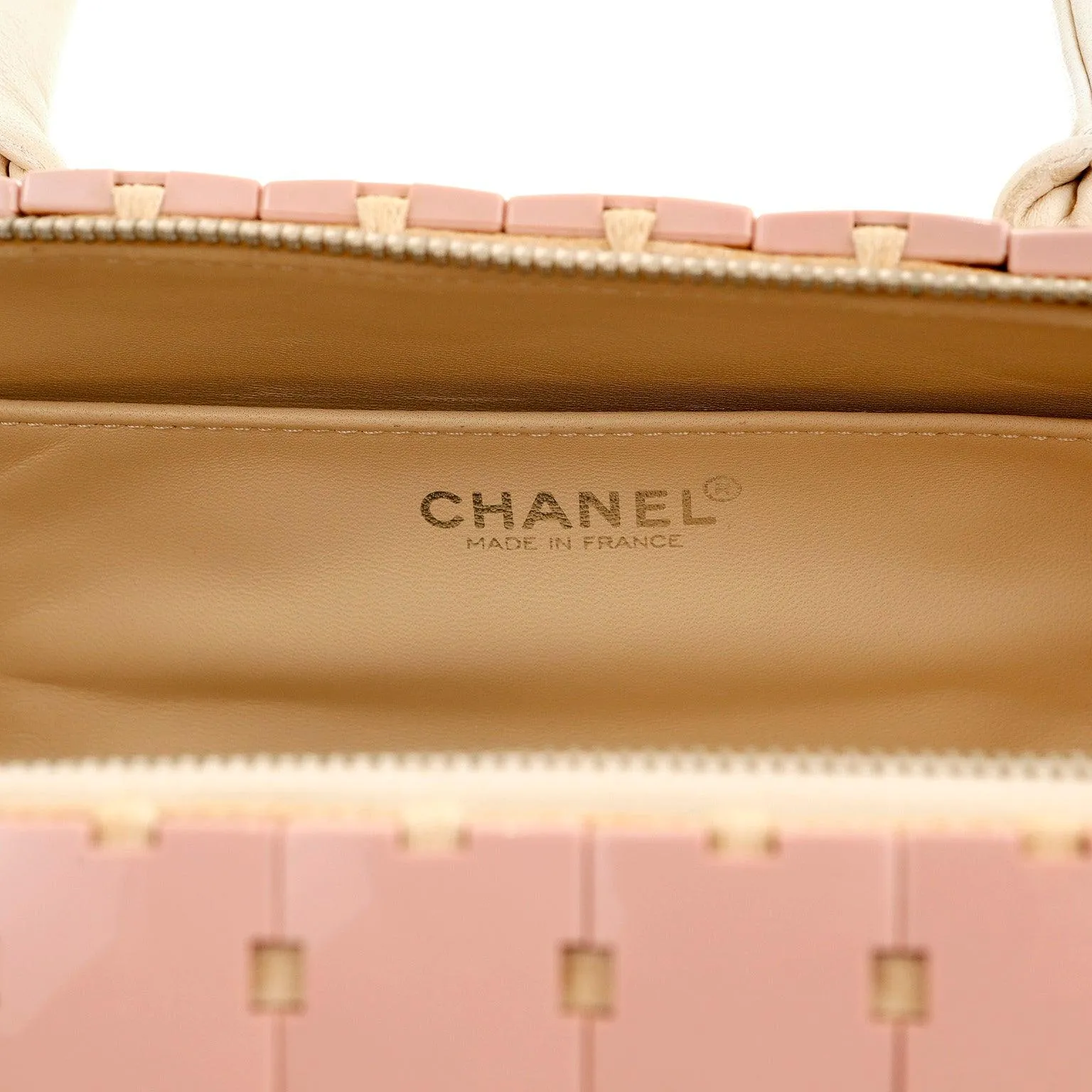 Chanel Pink and Beige Lucite Puzzle Mini Barrel Duffel Handbag RARE