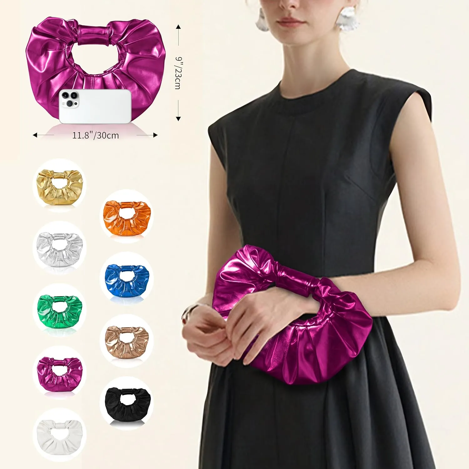Clutch Purse for Women - Evening Clutch PU Leather Pleated Bag Designer Handbag for Party Prom Wedding