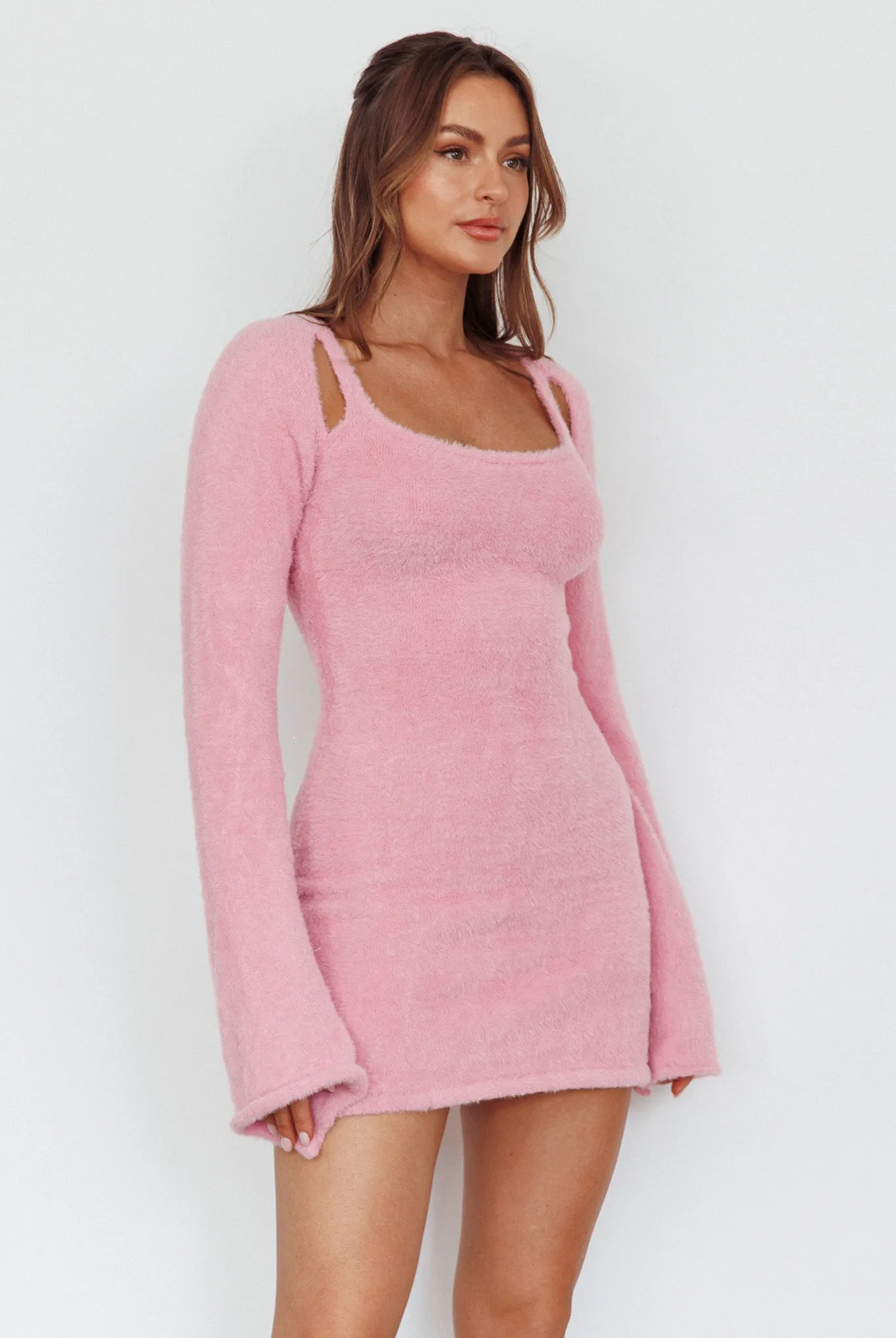 Count On It Fuzzy Knit Mini Dress Blush