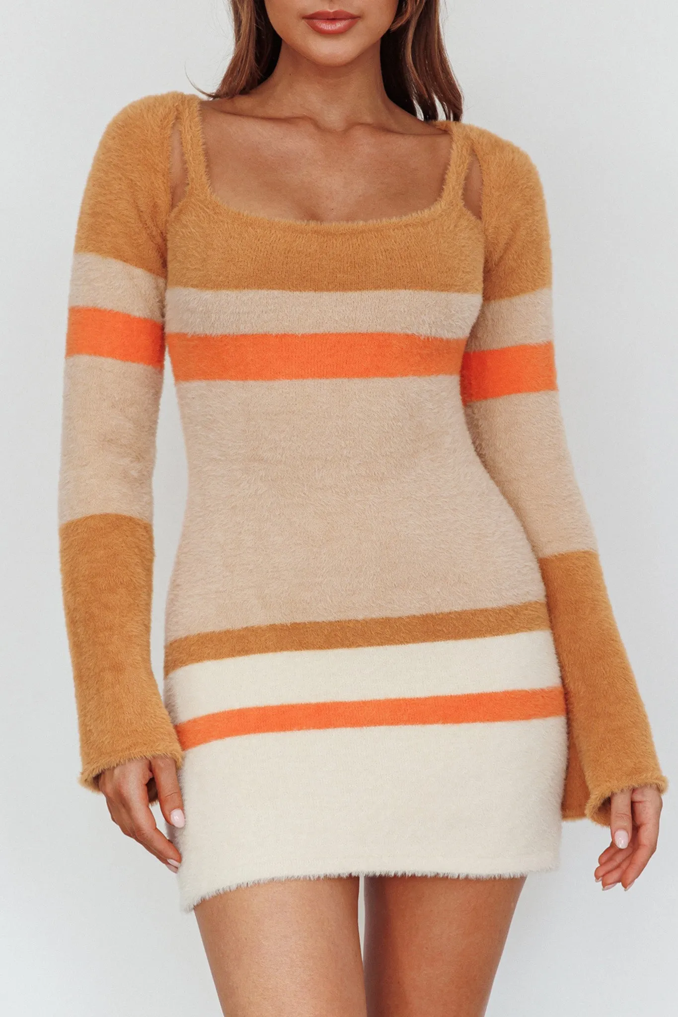 Count On It Fuzzy Knit Mini Dress Brown Multi