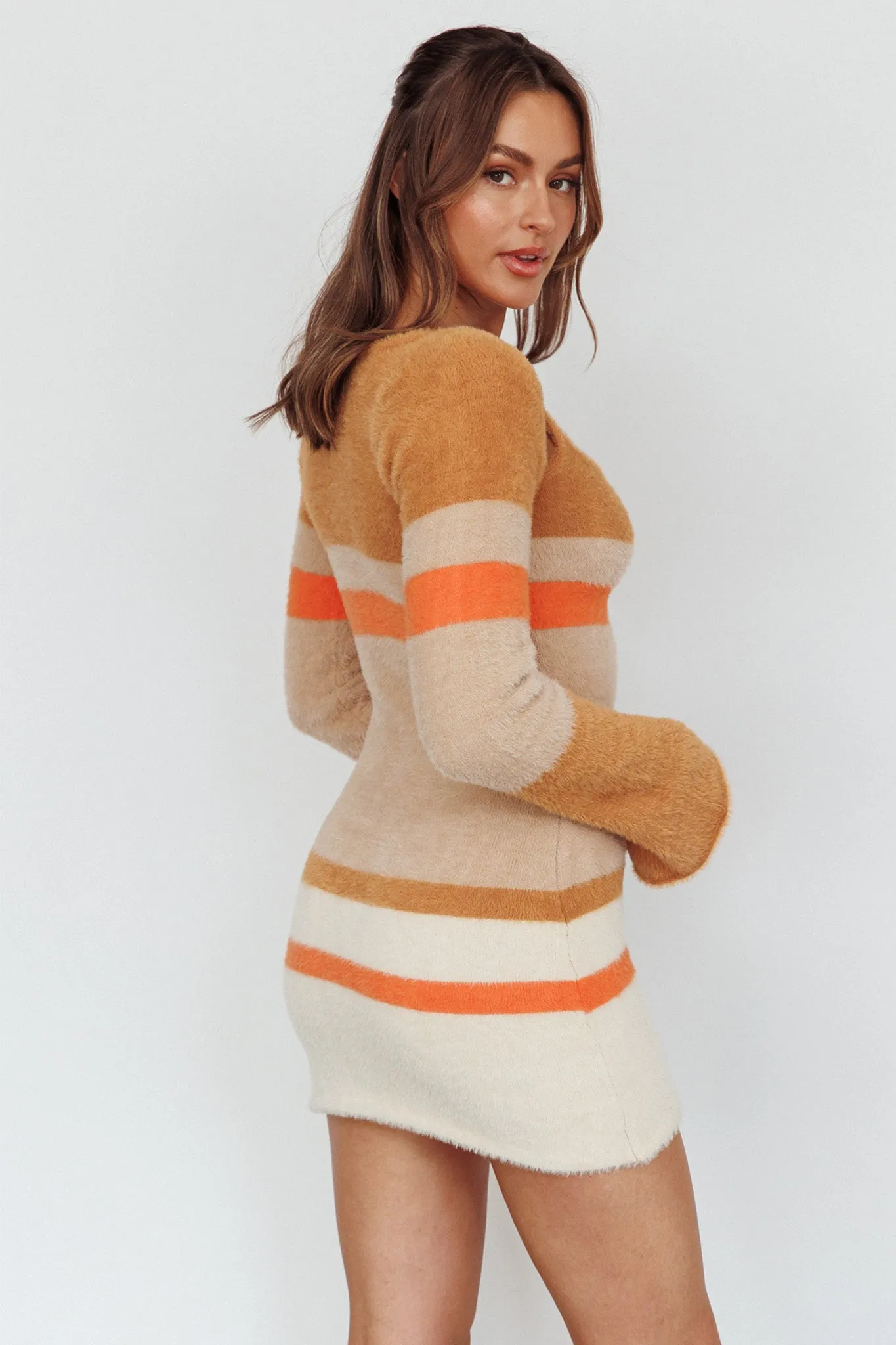 Count On It Fuzzy Knit Mini Dress Brown Multi