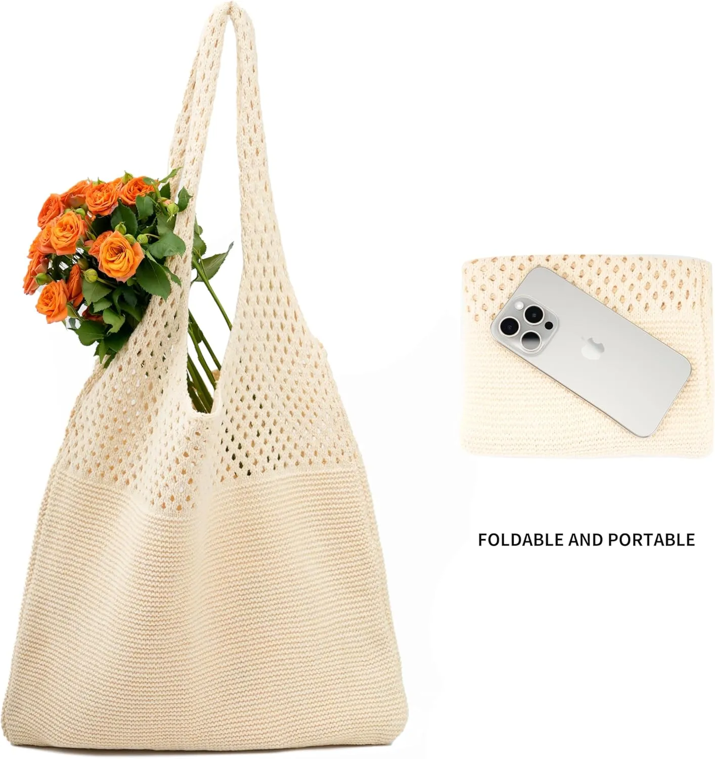 Crochet Tote Bag Cute Knit Summer Beach Tote Bags Aesthetic Vacation Bag for Women