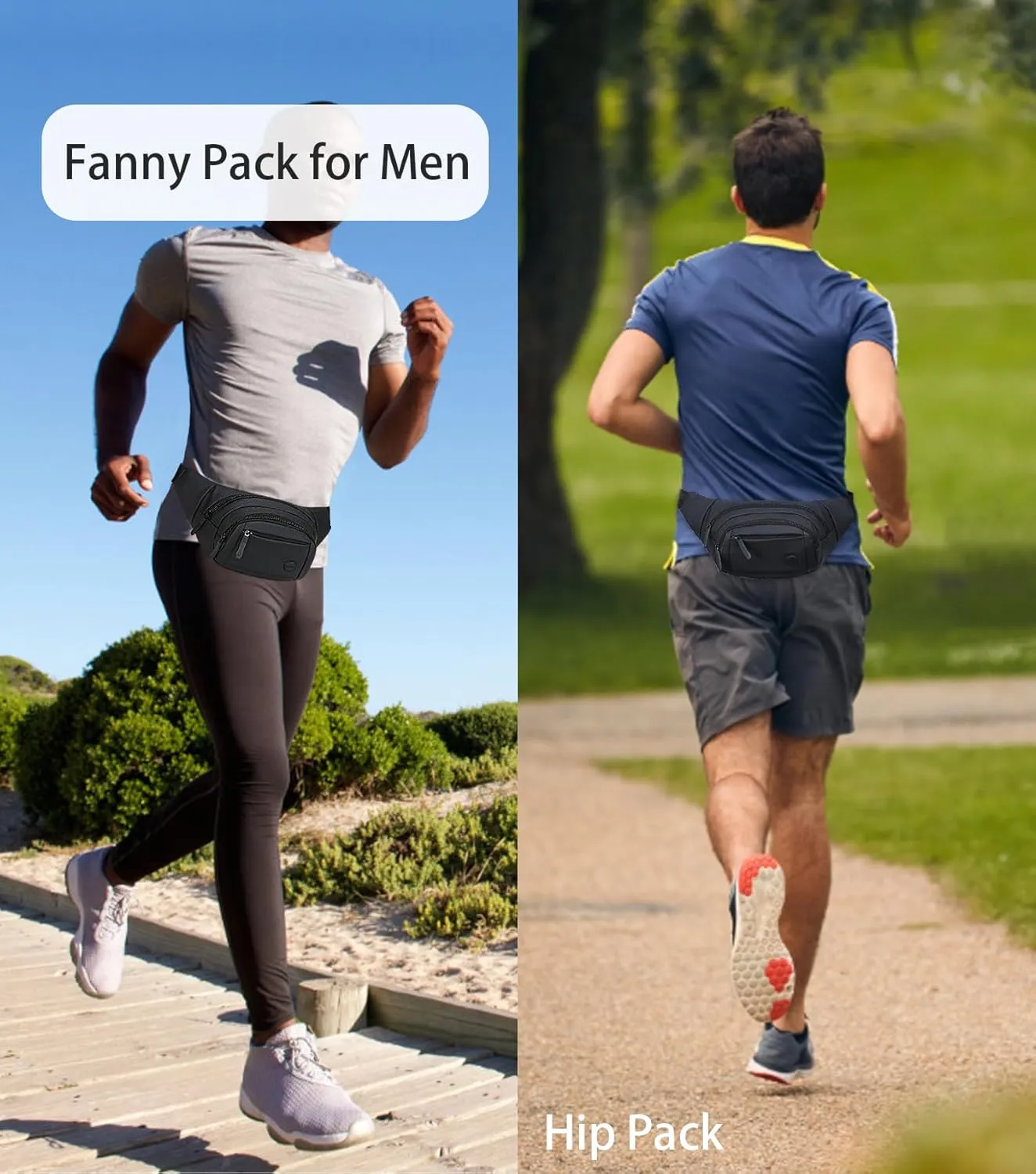 Crossbody Fanny Pack for Women and Men, Large Capacity Waist Bag with 4 Zipper Pockets, Fashion Waist Packs with Adjustable Strap for Traveling, Hiking, Jogging, Cycling, Running