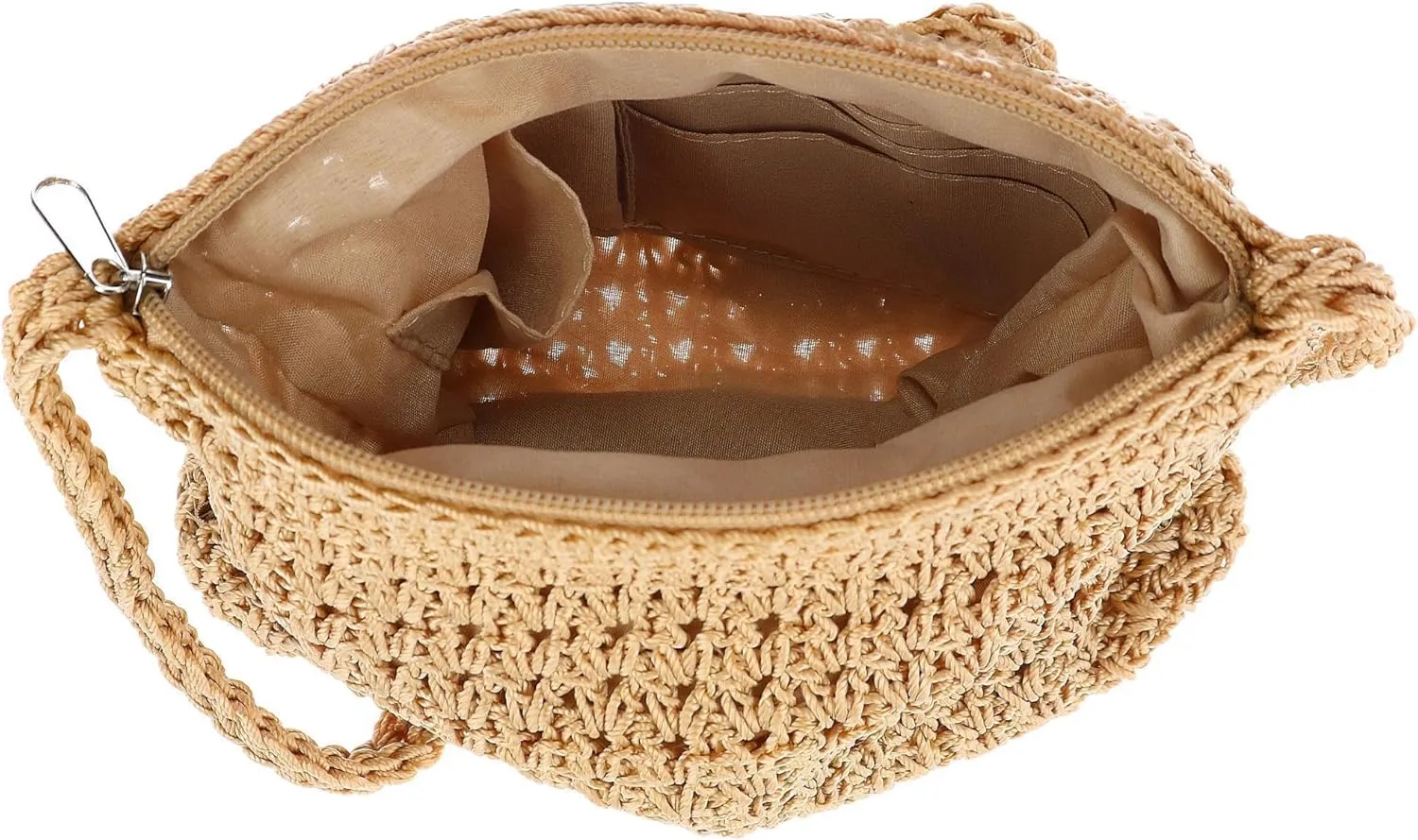 CTM Women's Crochet Crossbody Handbag, Camel