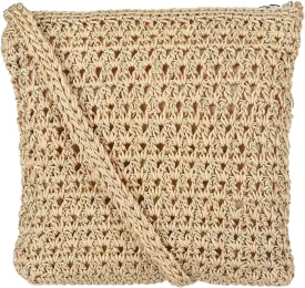 CTM Women's Crochet Crossbody Handbag, Camel