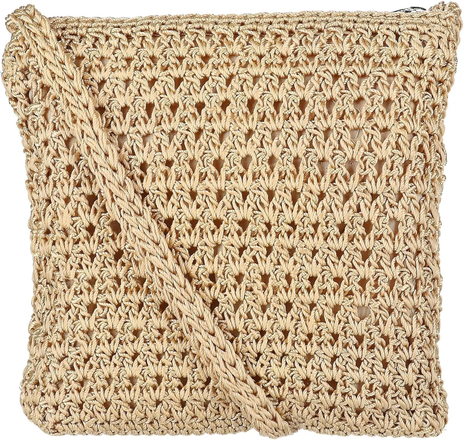 CTM Women's Crochet Crossbody Handbag, Camel