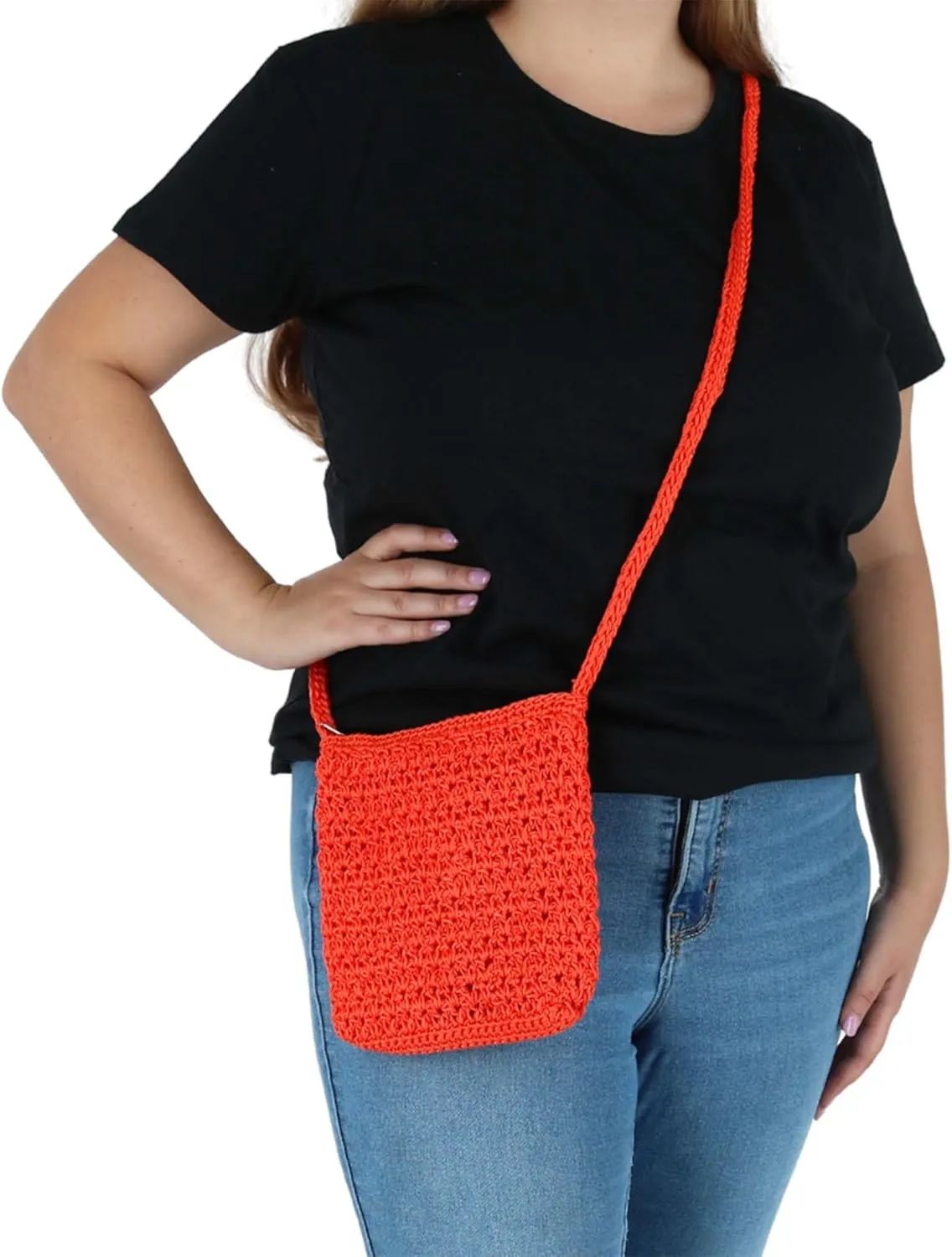 CTM Women's Crochet Crossbody Handbag, Coral