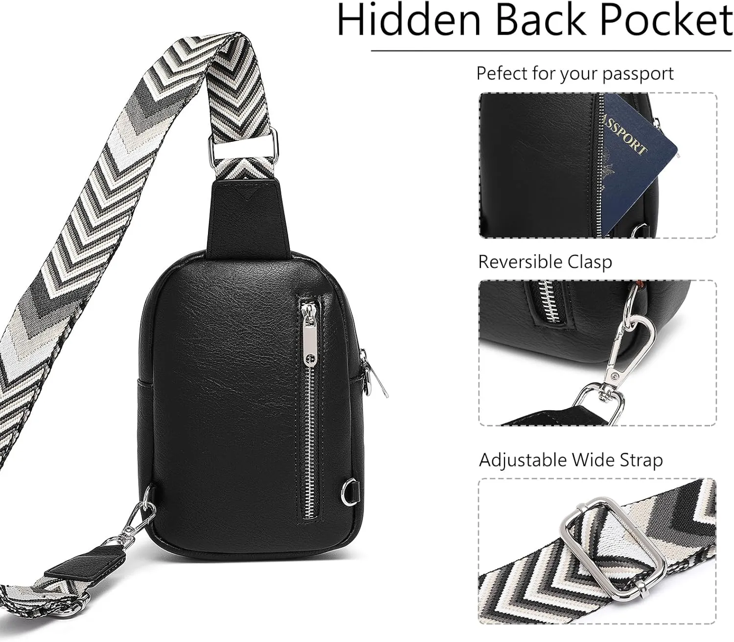 DIOMO Anti Theft Crossbody Bags for Women with Zipper Lock, RFID Small Sling Bag, Vegan Leather Safe Mini Travel Purse (Small-Black)