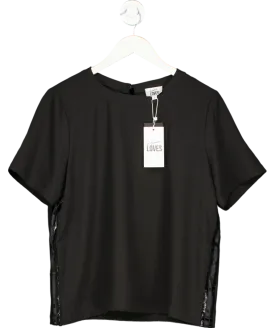 ELEVEN LOVES Black Winnie Lurex Side Stripe T-shirt UK 12