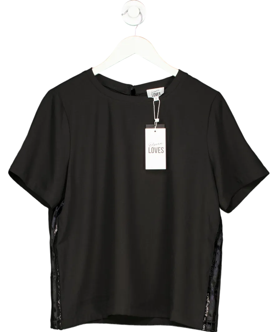 ELEVEN LOVES Black Winnie Lurex Side Stripe T-shirt UK 12