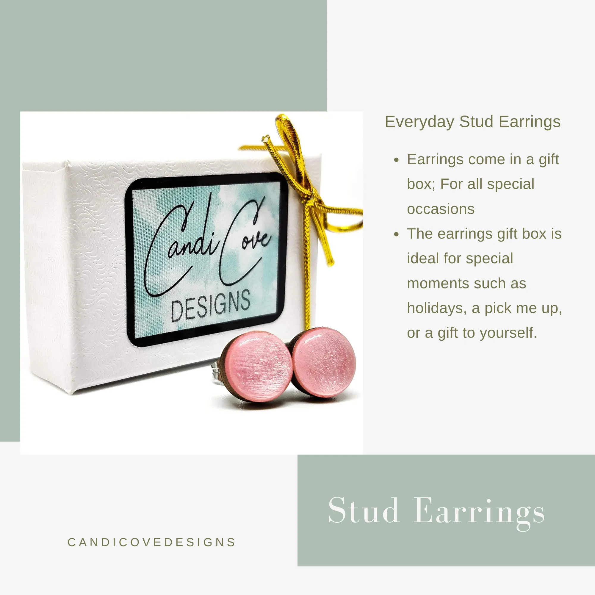 Emerald Green Stud Earrings by Candi Cove Designs