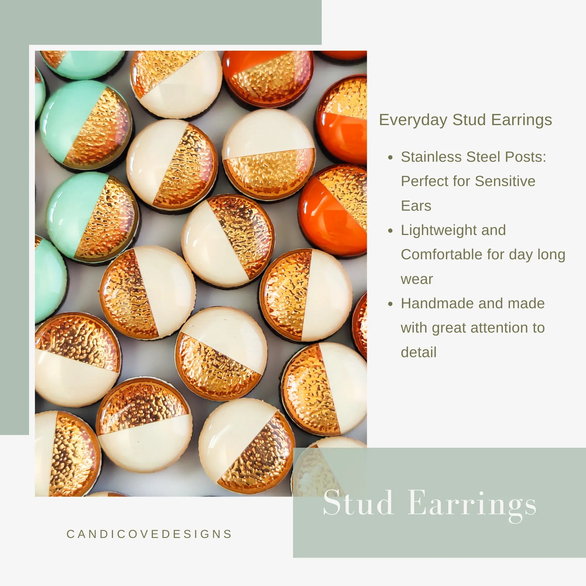 Emerald Green Stud Earrings by Candi Cove Designs