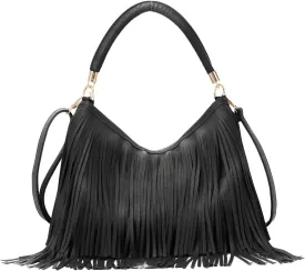 Emprier Fringe Shoulder Bag for Women Soft PU Leather Hobo Satchel Handbag Vintage Tassel Tote Bag