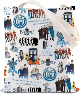 ENSIANTH Dr Movie Inspired Blue Police Box Tote Bag - The 11th Doctor & David Tennant Fan Gift