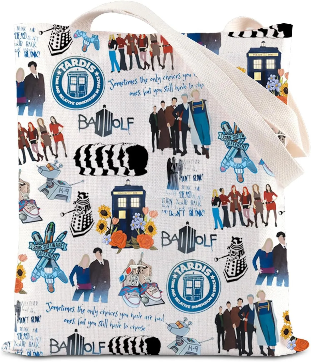 ENSIANTH Dr Movie Inspired Blue Police Box Tote Bag - The 11th Doctor & David Tennant Fan Gift